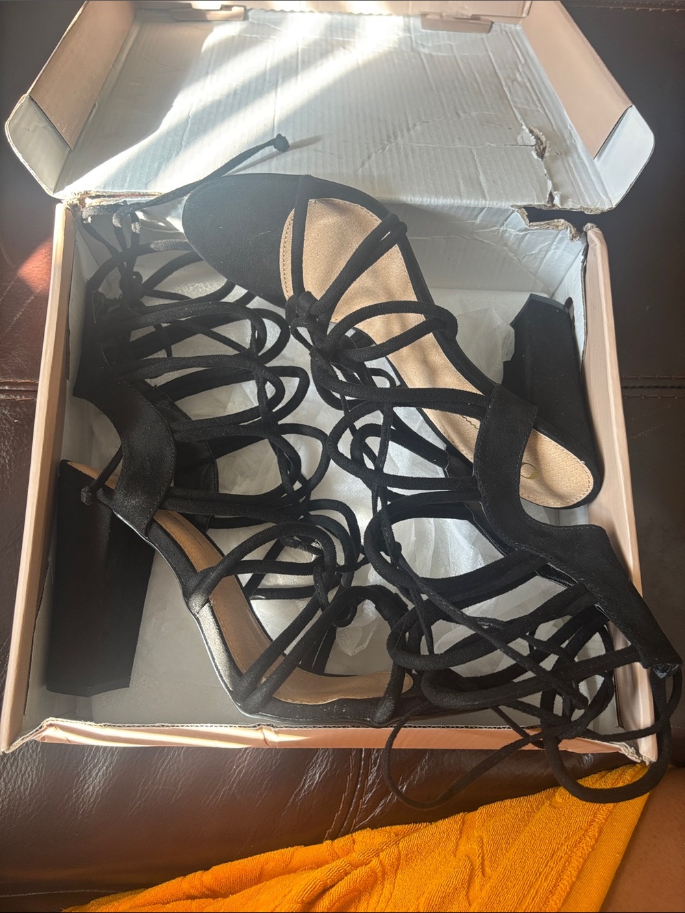 Strappy Black Lace-Up Block Heel Sandals for Women